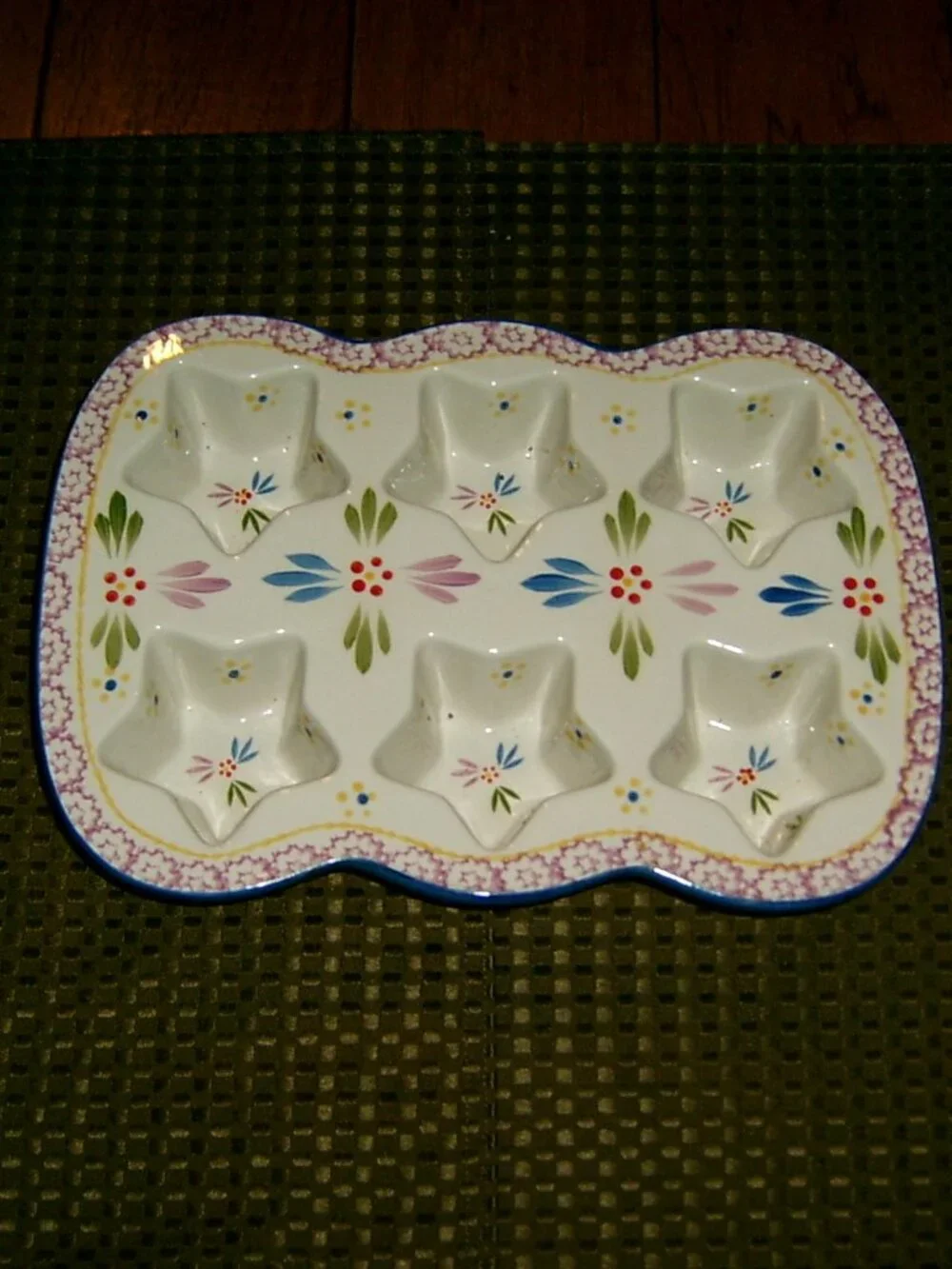 Temptations By Tara Old World Purple Floral Star-Shaped Ceramic Muffin Pan